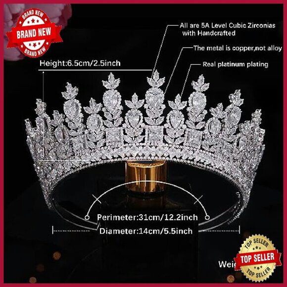 Tall Cubic Zirconia Wedding Tiara Silver Crown Bridal Hair Accessories main image 6